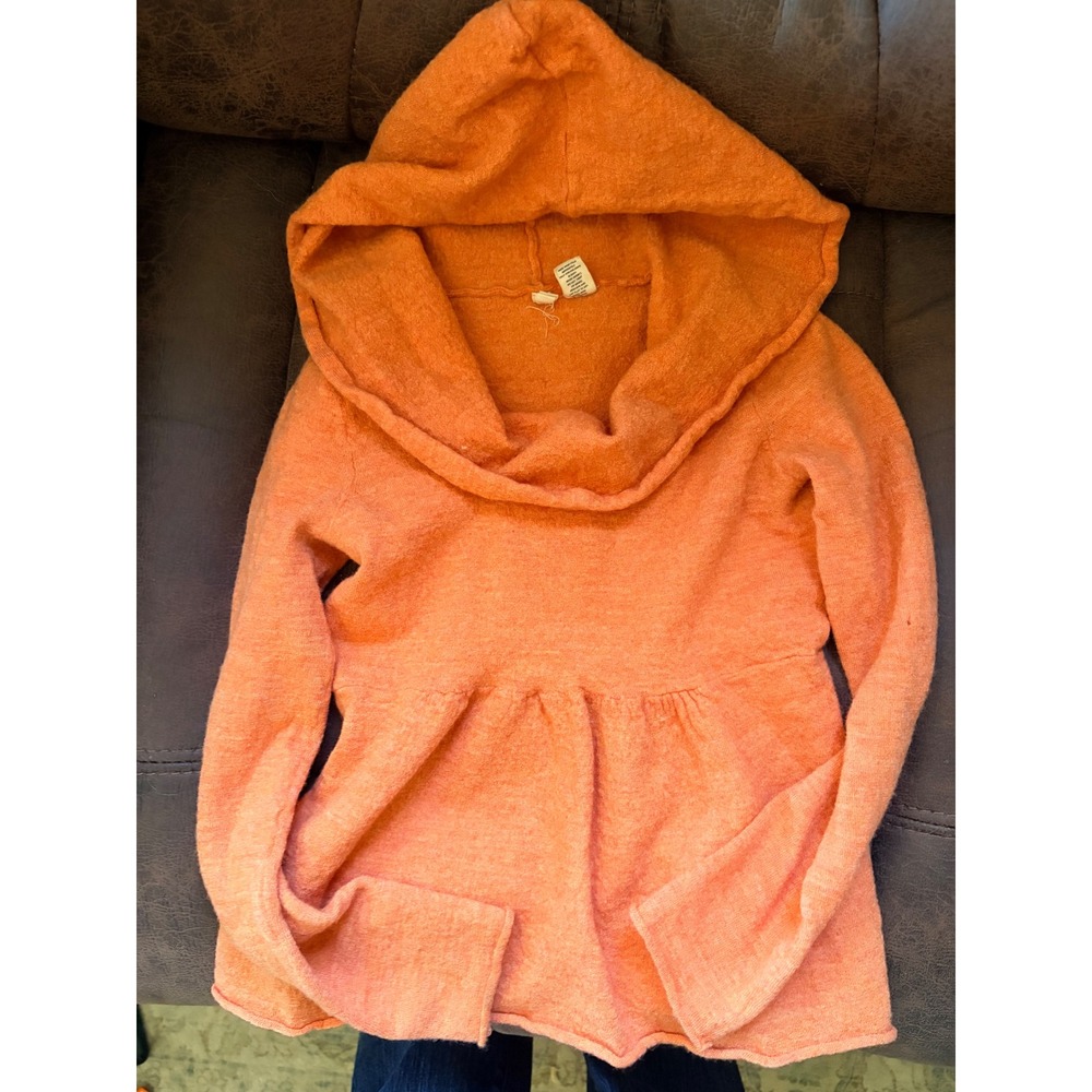 Moth Anthropologie Orange 100% Wool Babydoll Hoodie Sweater Womens XS